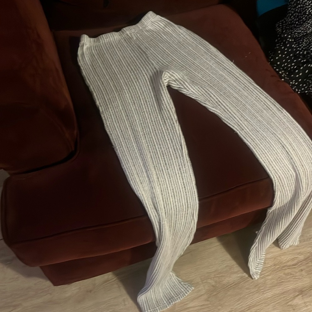 Cream and Gray Soft Wide Leg Pants